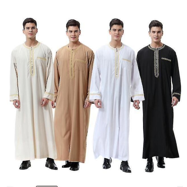 Herr Mu Saudi Robe Kaftan Dubai Tunika Long Top Blus Thobe Kläder A white S