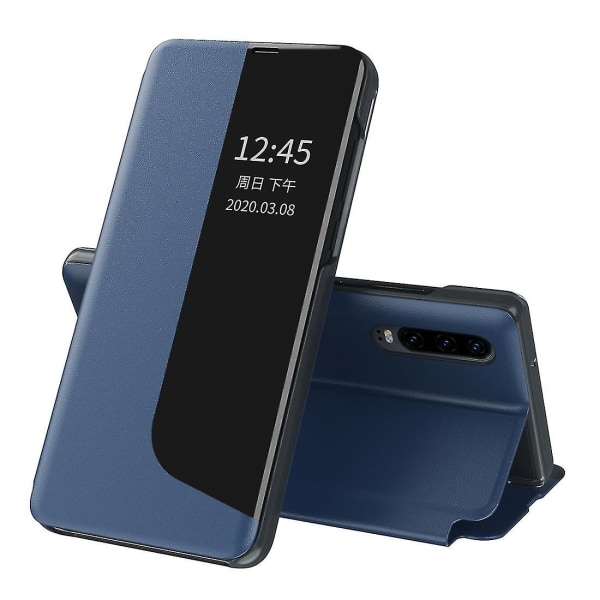 För Huawei P30 Side Display Flip Case Dark Blue