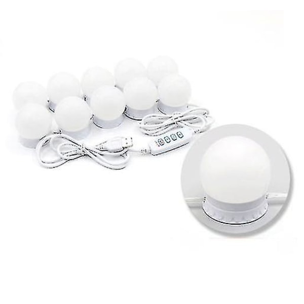 Led spegel USB sminklampor, 10 glödlampor 3 ljuslägen för bordsskiva väggmonterad sminkspegel, badspegellampor null none