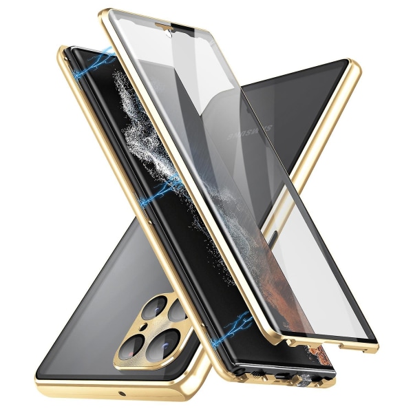 För Samsung Galaxy S21 Ultra 5G dubbelsidigt härdat case metallram cover Gold