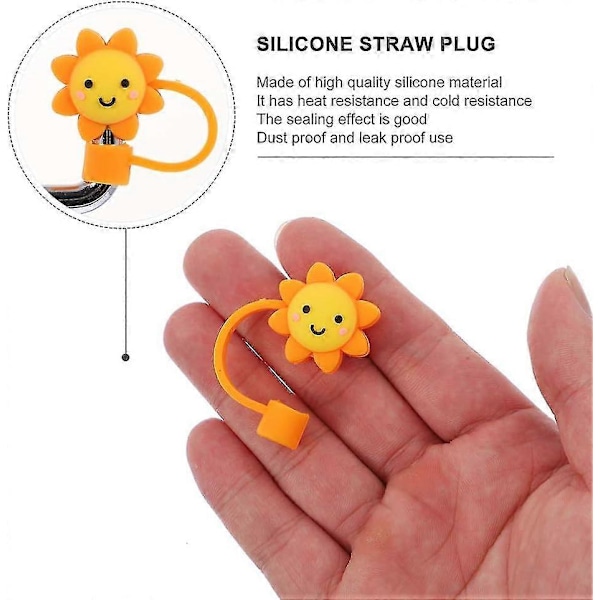 2-pack Söta Solros Silikon Återanvändbara Dricksuggs Toppar Lock Damm