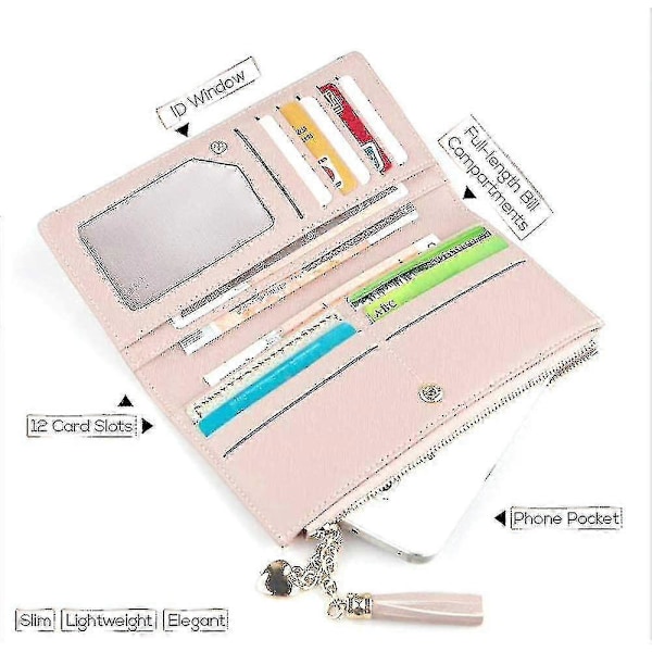 Smal Plånbok för Kvinnor Dam Läder Tunn Koppling Zip Plånbok Telefon Väska Kortinnehavare Organizer Tassel (1pcsgrå)