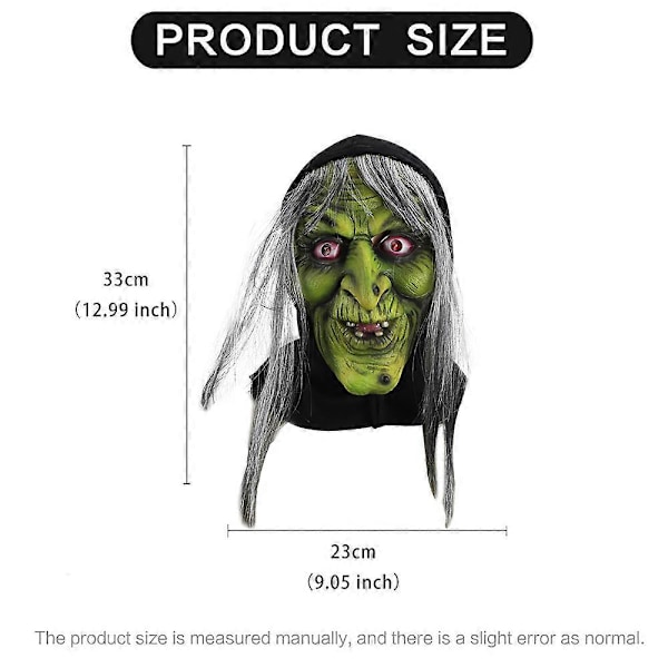 Heksemaske med langt hår og hat i latex til Halloween-festkostume rekvisit
