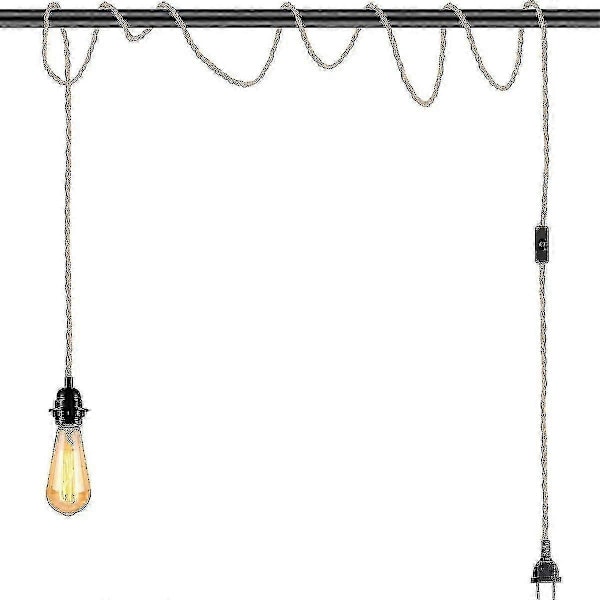 2-pack Hänglampor med Strömbrytare, Hamparep med 4,5 m Kabel, E27-sockel för Hall, Kök, Matbord, Bar (utan Glödlampa)