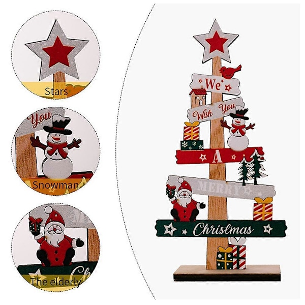 Julgran Tomte Elf Träskylt Ornament Julfest Hem Skrivbordsdekoration
