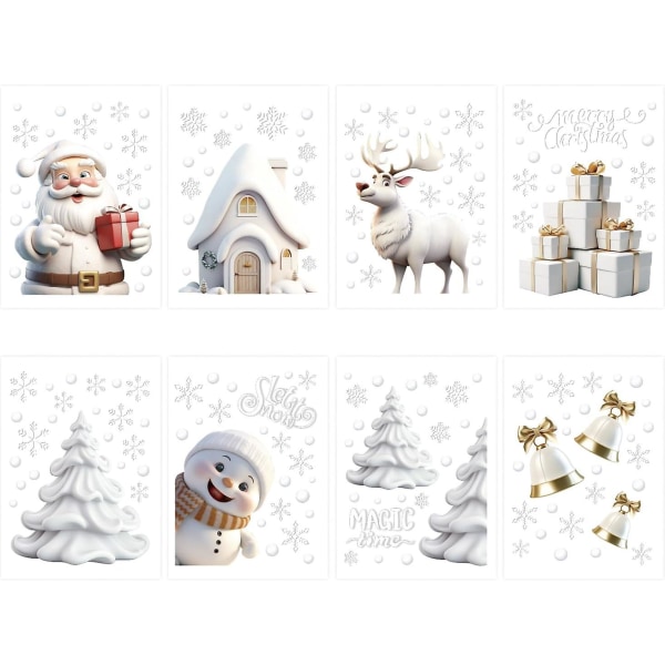 8 ark julfönsterdekaler julfönsterklämning julfönsterdekal vit stereostatisk klistermärke för jul fönsterdekoration