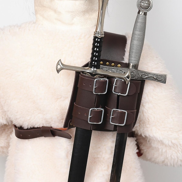 Medieval Witcher Dubbel Rygg Skida För Svärd Cutlass Hållare Pirate Warrior Läder Cosplay Larp
