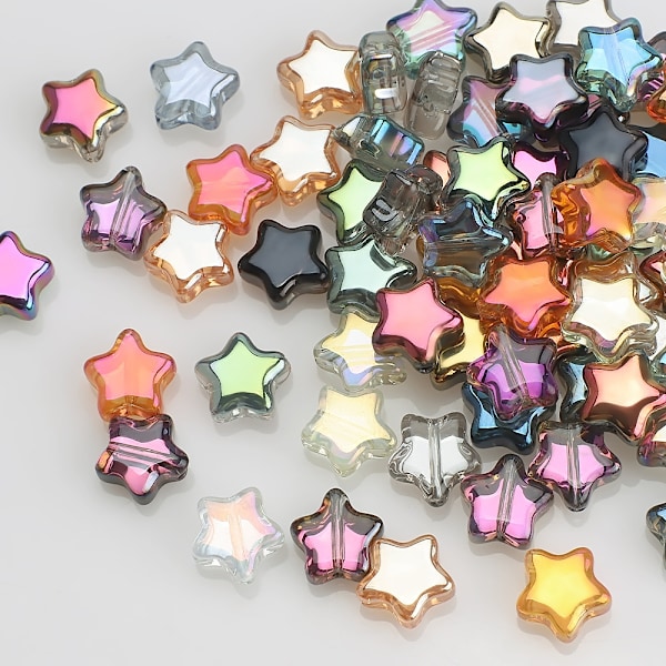 100 stk. Krystalglas fantasi farve 8MM femspidset stjerne midterhul armbånd øreringe materiale DIY smykke tilbehør