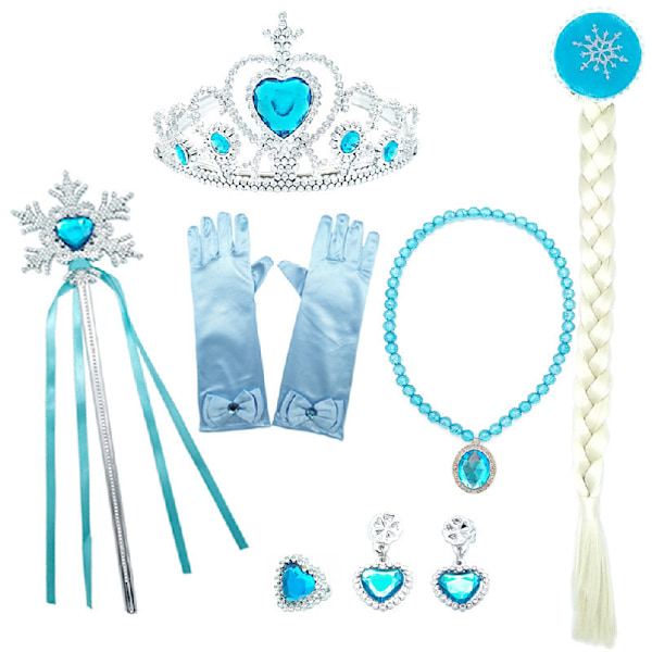 Elsa prinsessklänning + tiara/fläta/handskar 110