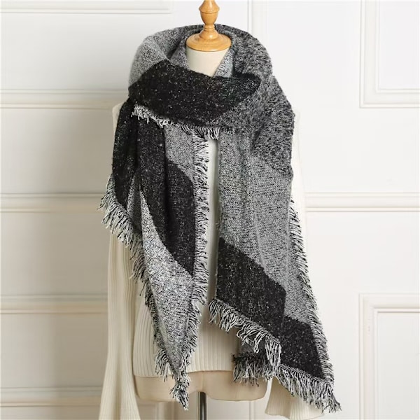 Damstorle Scarfs i Cashmere, Stora Överdimensionerade Sjal, Tjocka Scarfs, Patchwork Cape Sjal