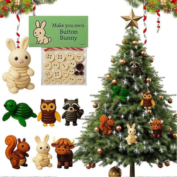 DIY Håndlavet Knap Sneemand Ornament Sæt Highland Ko Jul Knap E