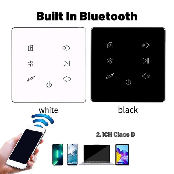 Bluetooth-forstærker i væg Usb SD-kort Musikpanel Baggrund Stereo Hotel Restaurant (sort)