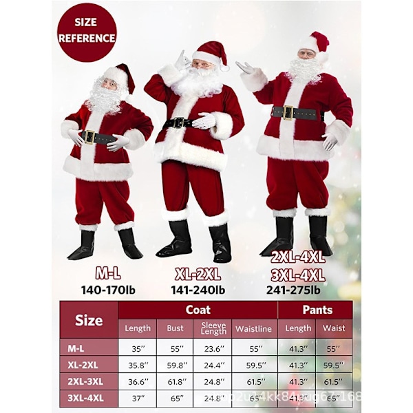 Högkvalitativ Jultomtekostym 7-delad Set, Jultomtekostym för Vuxna, Rollspel, Jultomtekostym Plus Jultomte XL-2xL (large size)