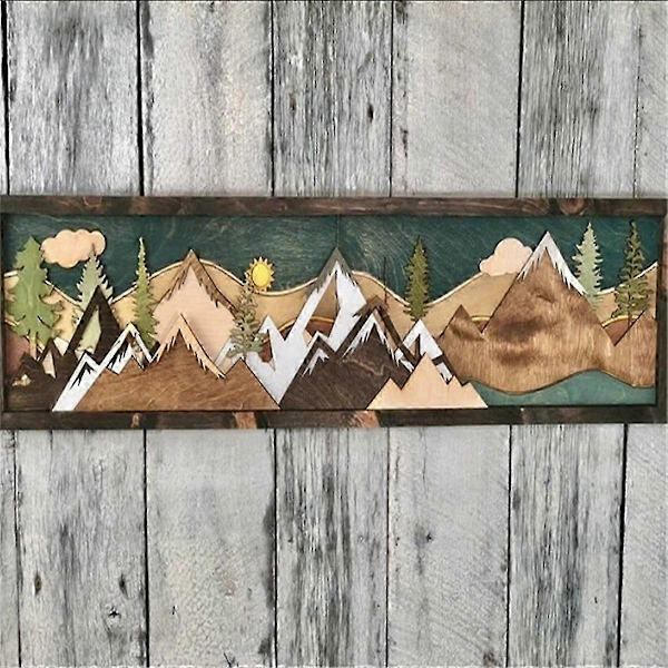 Träväggskonst Wood Mountain - Takkonst Dekoration Solnedgång Månscen Dekoration C