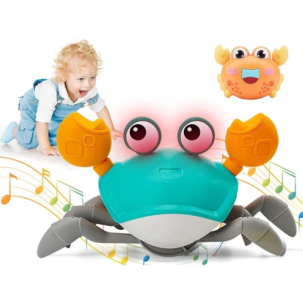 Baby krabba musikleksak, elektronisk lysande krypleksak för toddler med automatiskt undvika hinder, rörlig leksak för toddler av pojkar flicka