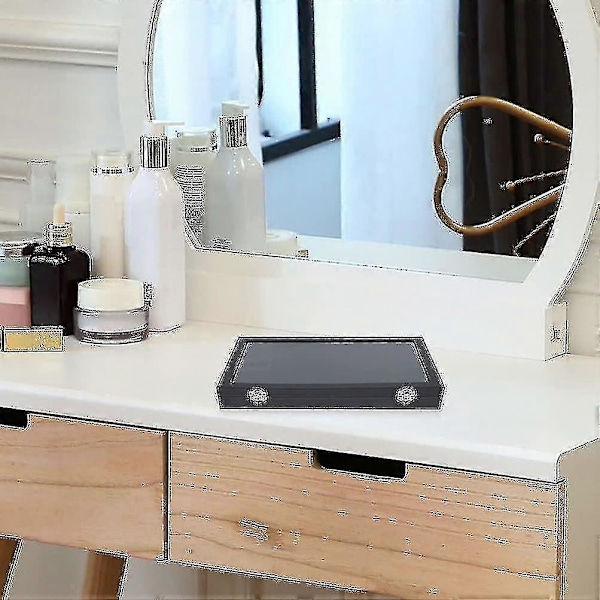 Brosche Opbevaringsdisplaykasse med Glaslåg Pins Displayboks Smykkeboks Organizer Stabelbar Smykketray til Brystpin Brosche Samleobjekter Sort