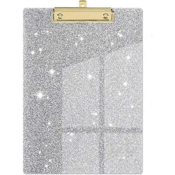 Akryl Clipboard, Mode Glitter Clipboard, Standard Brevstorlek Clip Board, A4 Storlek 15 x 10 cm, Kontorsmaterial och Tillbehör (silver)