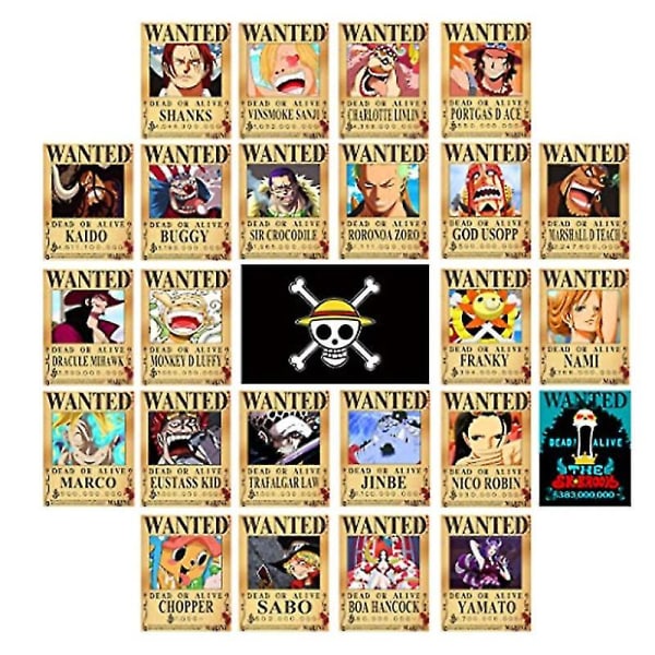 25 st Anime One Piece Wanted Posters 28,5*19,5cm, New Bounty Edition, Anime Gifts