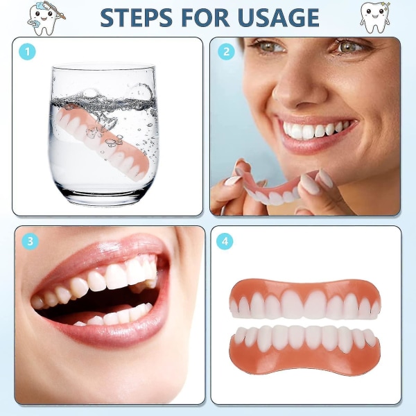 2 par falske tænder finer, finer tænder Kosmetisk tandbetræk falske tænder Midlertidige tandproteser kunstige tænder