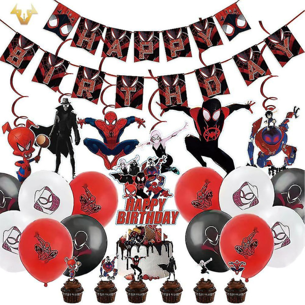 Spider-man: Into the Spider-jae -teemalla syntymäpäiväjuhlien koristelu ilmapallot banneri kakkupäällinen riippuva set