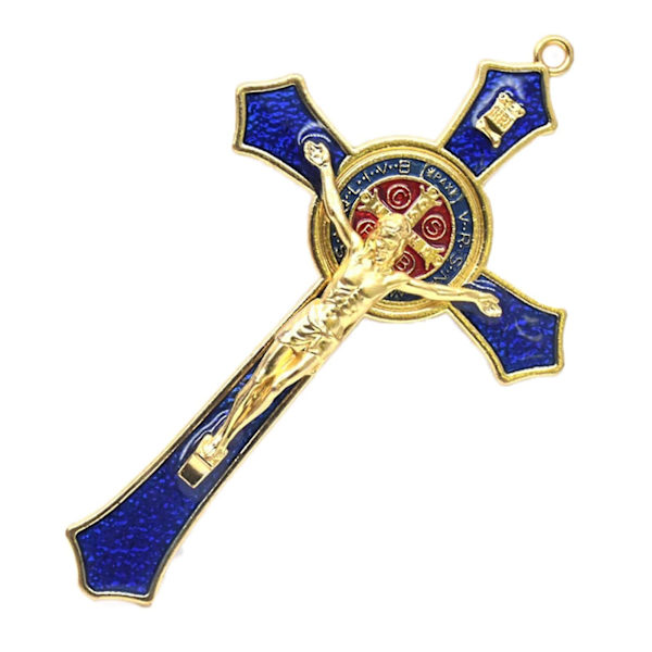 1/2/3/5 väggkors i zinklegering med Jesusstaty blå 12x7 cm 1 set