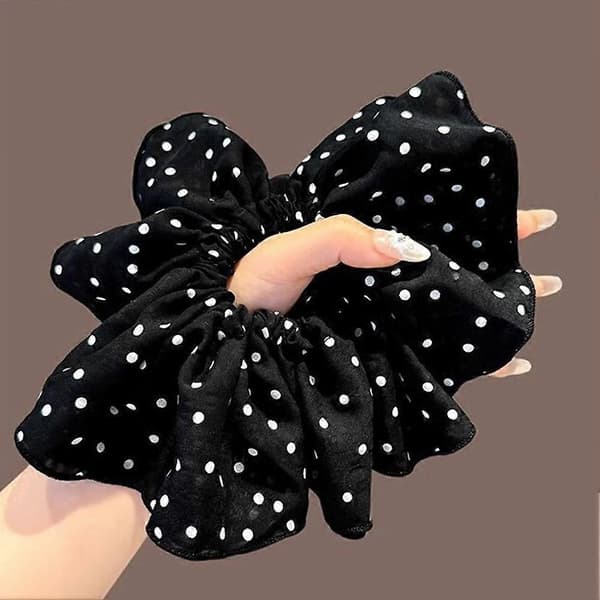 Koreansk Polka Dot Hårelastik - Tyktarms Scrunchie til Kvinder White