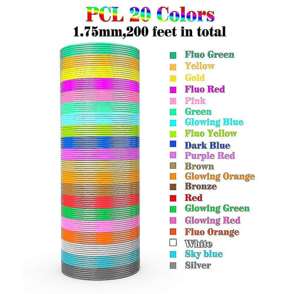 3d Printing Pen Pcl Filament Refills 1,75 mm, gaver til børn (200 ft)