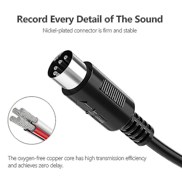 2-pakning 5-pin Din Midi-kabel, 3-fots hann til hann 5-pin Midi-kabel for Midi-keyboard, keyboard-synth