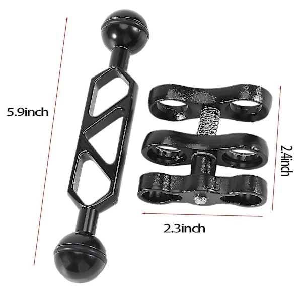 Aluminium Legering Dykkerlys Lommelygte Dobbelt Kugleled Arm Og 2 Butterfly Clip Montering Til Under Vand