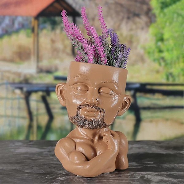 Mann Ansikts Blomsterpotte Hode Planter Pot Sukkulenter Planter Søt Harpiks Planter Potter For Sukkulenter Kaktus Innendørs Plante Potter
