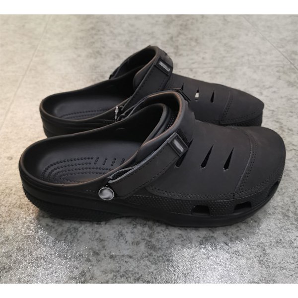 Youken herresandaler og -slippers i læder til udendørs brug - Klassiske, skridsikre, åndbare sandaler og slippers med huller black M7