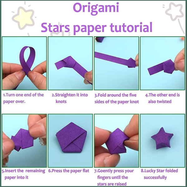 1080 ark Origami Stars-papir, dobbeltsidet farvedekorationspapirstrimler til papirkunsthåndværk