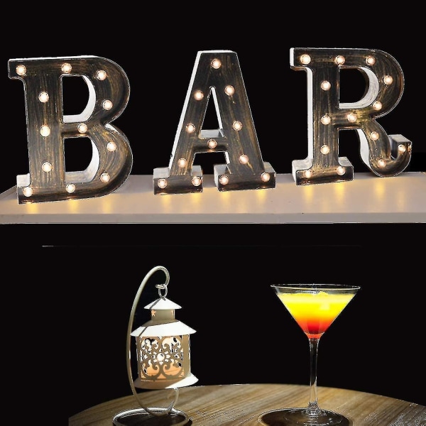 Vintage Industriell Barskylt Dekorativ Led Upplyst Bokstavsbelysning Marquee Bar-skyltar - Svarta Light Up Letters Lighted Bar Decor (23,03-in X 8,66-in)