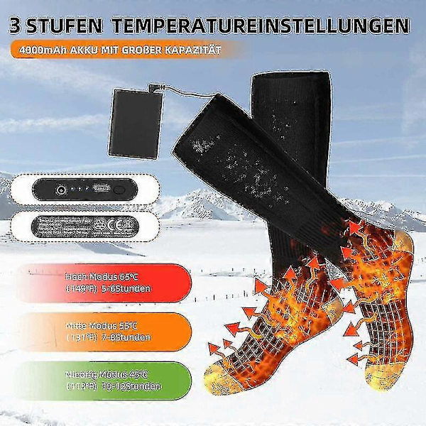 Opvarmede Sokker til Mænd og Kvinder, Opvarmede Sokker med 4000mah Genopladeligt Batteri, Elektriske Opvarmede Fodvarmere - ZZY