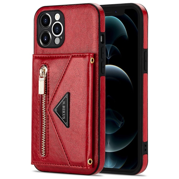 N.bekus Til Iphone 12 Pro 6,1 tommer Kickstand Design Lomme med lynlås i Pu-læder + Tpu-telefontaske med lang snor