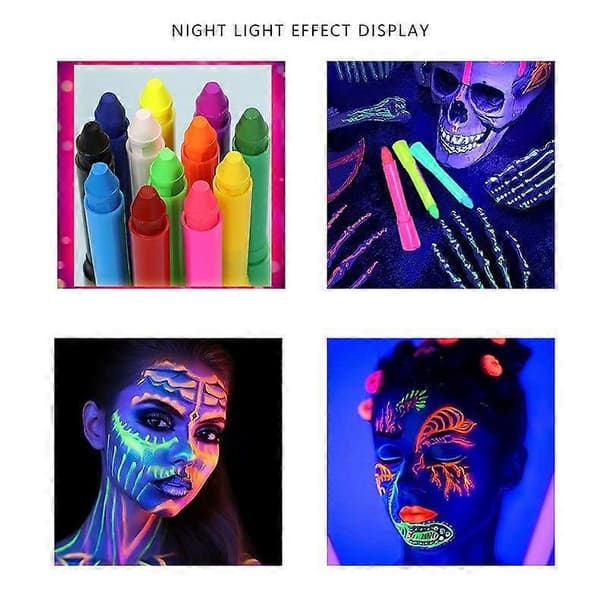 Glow Ansiktsfärgkritor 6 Färger UV Kroppsfärg Set