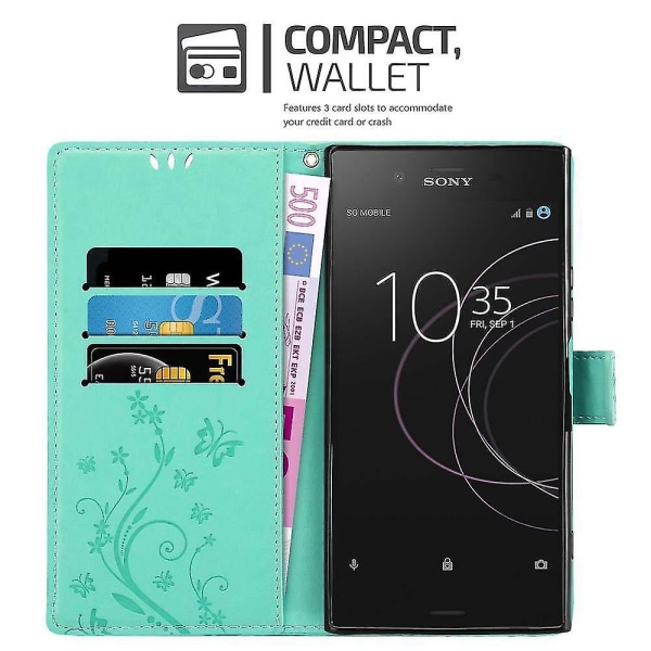 Sony Xperia XZ1 Handy Hlle Cover Case Etui - med Blumenmuster och Standfunktion och Kartenfach