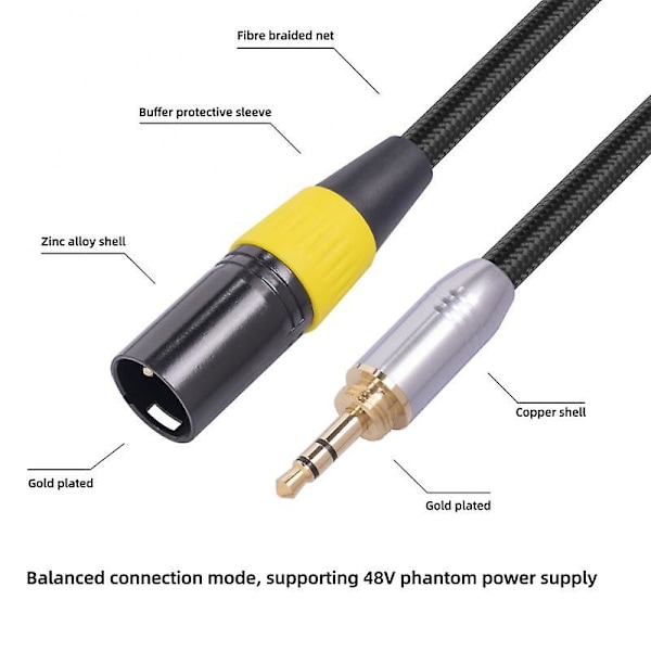 XLR 3-stiftshane till 3,5 mm honljudkabel Valfri stereo 6,35 mm hane kontakt Aux-mikrofonkabel för mikrofoner Kameror Del