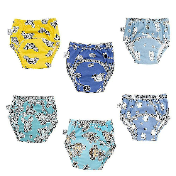 6 kappaletta unisex puuvillasta valmistettuja uudelleenkäytettäviä pottahousuja hengittäviä taaperoille pojille ja tytöille pissa-harjoittelualushousut vedenpitävät harjoitteluhousut