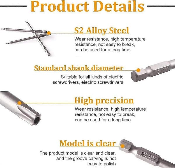 11 stycken 100mm S2 1/4 tum Torx skruvbits Precision Hex skaftborr