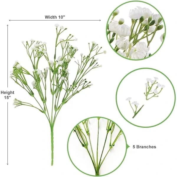 5 hvite kunstige blomster - kunstige plastblomster