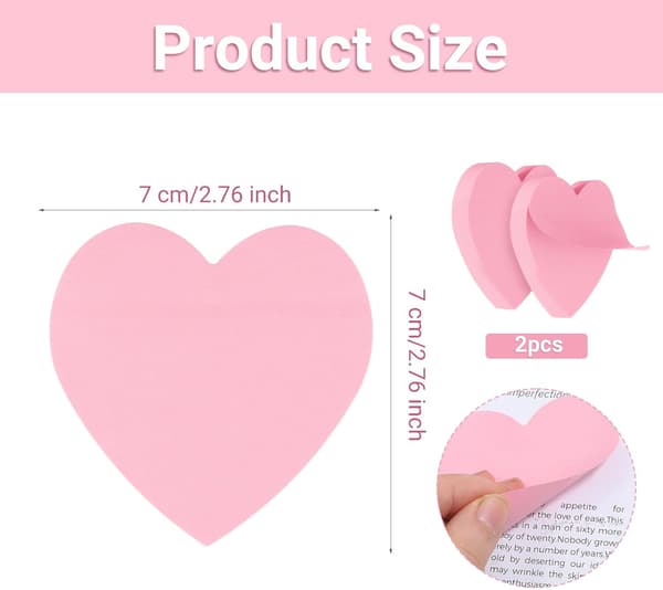 2 pakker hjerteformede sticky notes — 7 x 7 cm — Selvklæbende blanke hjertebogmærker, huskesedler,...