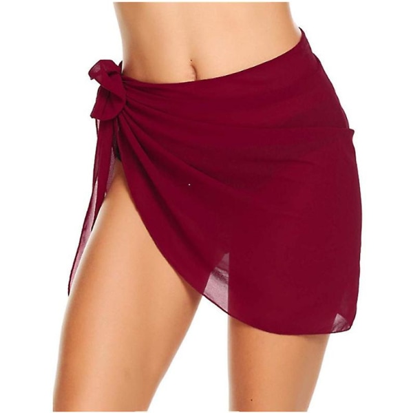 Kvindes Kort Sarong Strand Wrap Gennemsigtig Bikini Wrap Chiffon Bluse Badetøj (1 Styk - Sort)