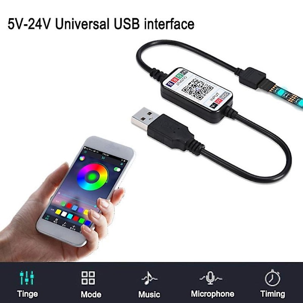 Universal Mini Trådløs 5-24v Smarttelefon Kontroll Rgb Led Strip Lys Kontroller Usb-kabel Bluetooth 4.0 For Hotel Bar Ktc Hjem