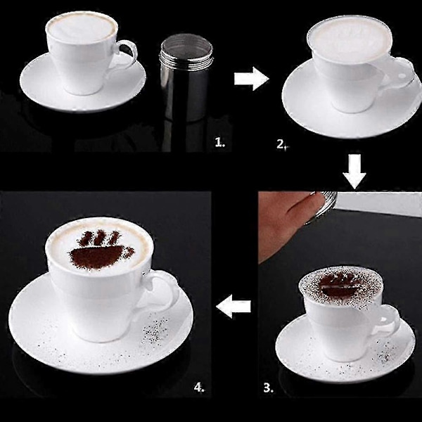 Rostfritt Stål Choklad Shakers Duster + 16 Cappuccino Kaffe Barista Schabloner Kaffe + Mätande Sked + Konst Schabloner Penna GuanGuan