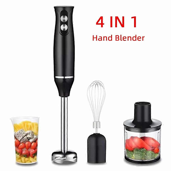 4-i-1 Högpresterande Immersion Handstavmixer Inkluderar Hackare och Smoothiekopp Rostfritt Stål