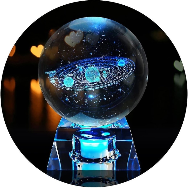 3D-aurinkojärjestelmän kristallipallo Led-jalustalla, tähtitieteen yövalo kodin sisustamiseen, tyttöystävä, vaimo, äiti, naiset ystävänpäivänä, syntymäpäivä, A