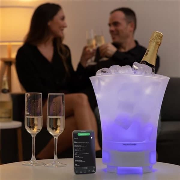 Belyst isbøtte med Bluetooth-høyttaler