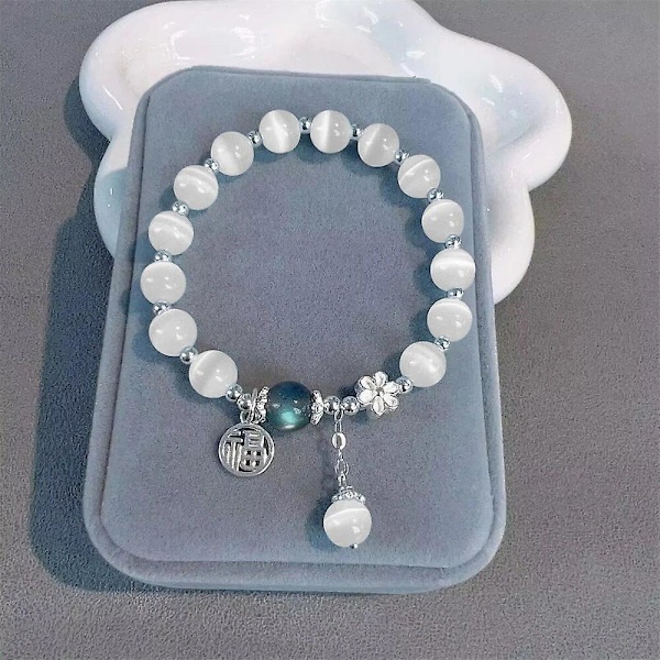Moonlight Crystal Armbånd Opal Havblå Skat Lys Luksus Blade Sommerfugl Elastisk Armbånd Piger Kvinder Smykker Tilbehør