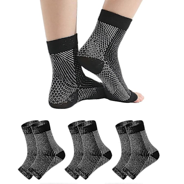 3 Paria Neuropatiasukkia, Neuropatiakivun Lievityssukkia, Jännetulehduksen Kompressiosukkia, Plantar Fasciitis, Neuropatia - Musta - Musta - L XL